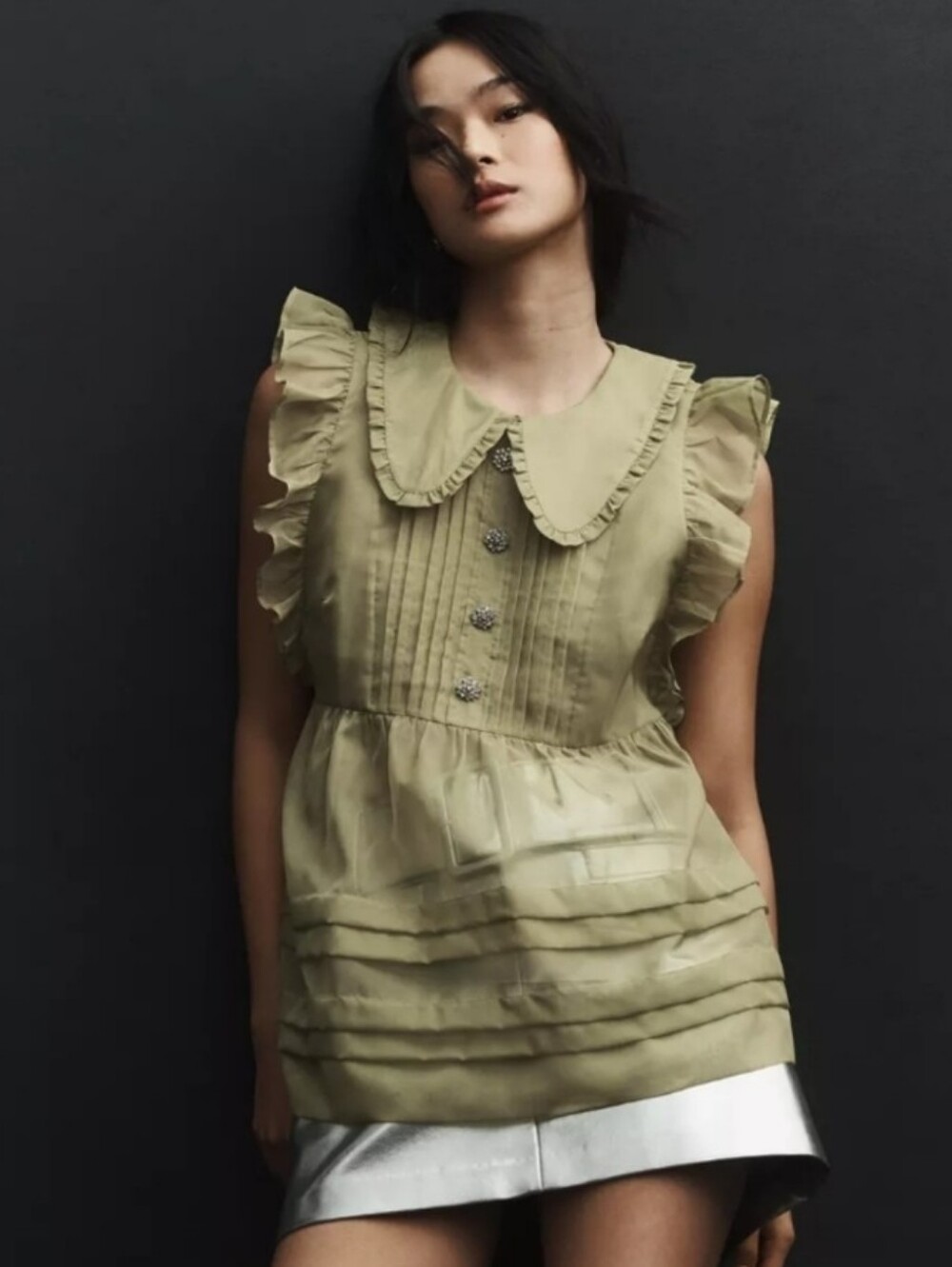 Anthropologie Maeve Peter Pan Collar Sheer Pintuck Babydoll Shirt